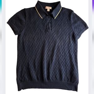 Brooks Brothers Red Fleece M Navy Polo Gold Trim Collar Diamond Knit 3034-Bm